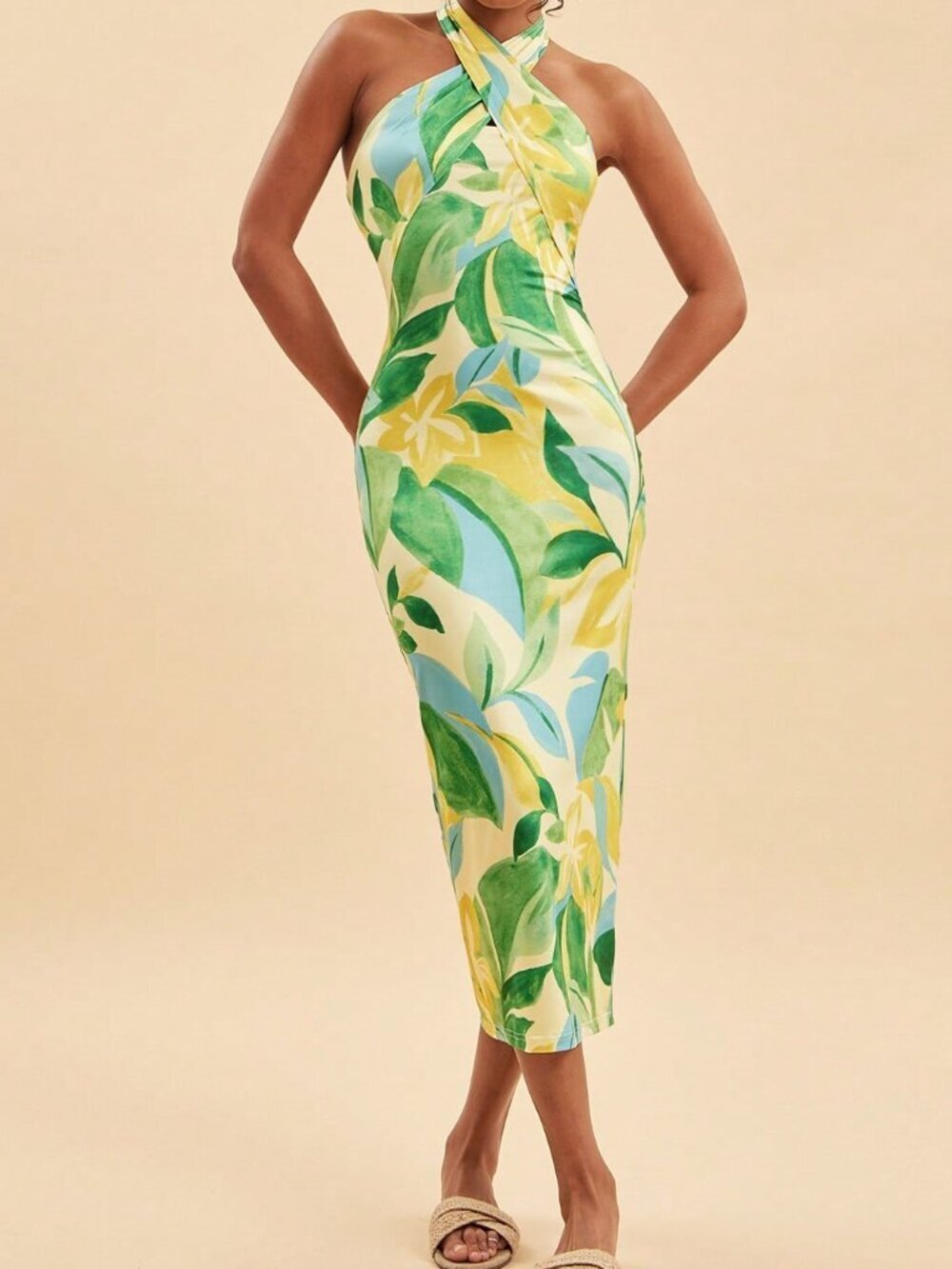 Multicolor Casual Women's Printed Halter Maxi Dress